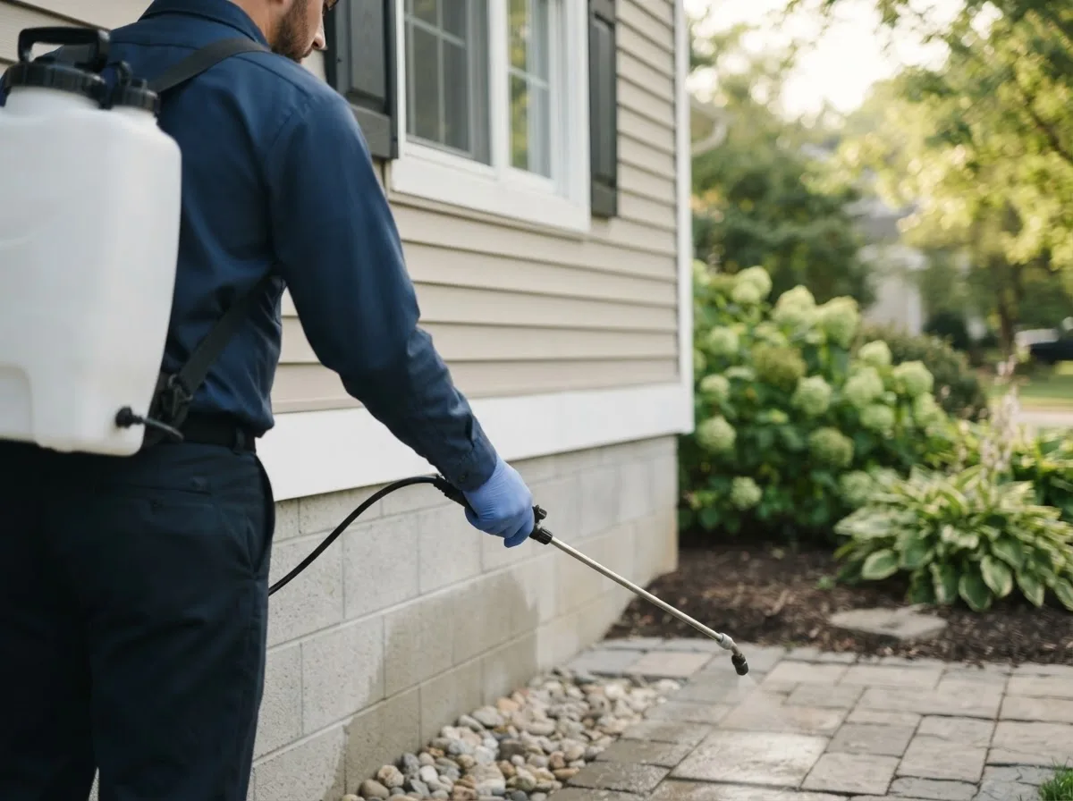 Pest control technician inspecting a home in Minotola, NJ